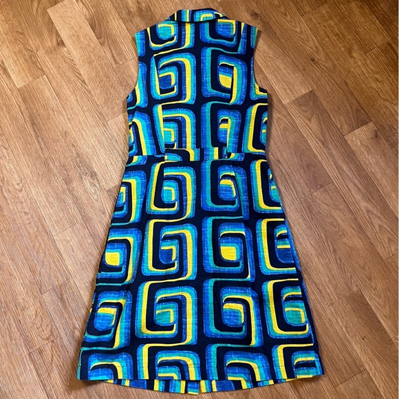 Boden Blue and Green Geometric Button Down Midi Dress - Picture 2 of 12